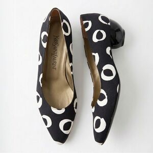 Yves Saint Laurent Circle Print Sculpted Ball Heel Pointed Toe Vintage Pump 7.5